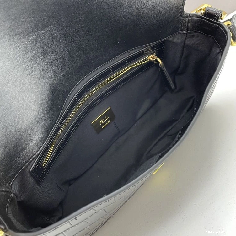 Cheap Bag Fendi Baguette In Medium Black Leather Crocodile 0726